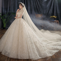 French main wedding dress 2021 new bridal temperament tail high-end retro starry sky heavy industry small man advanced super flash