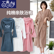 Hotel bathrobe bath towel absorbent quick-drying cotton towel winter hooded women mens robe lengthy couples