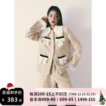 1PSTUDIO original design beige tweed small fragrant style 50 cashmere two-piece female winter