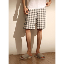 Single Sleeping Pants Mens Pure Cotton Shorts Summer Thin style Home Pants Loose Plaid Big Pants for outside wearing all-cotton home pants