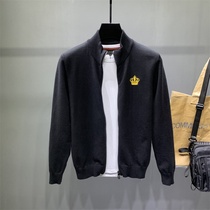 Mens classic crown embroidered sweater cardigan autumn long sleeve Korean slim fit social handsome sweater jacket trend