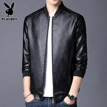 Playboy autumn mens leather 2021 new large size casual jacket Korean slim youth jacket top