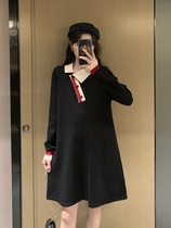 Pregnant women autumn dress Korean breastfeeding base knit skirt A long sleeve hot mom fashion lapel temperament sweater