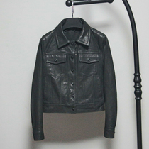  Uncoated light wash sheep leather leather clothing womens slim-fit short denim lapel jacket jacket womens multi-pocket