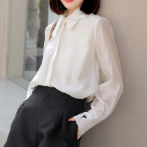 European station shirt female design sense niche bubble sleeve micro-through coat 2021 autumn new fashion Tencel Shirt
