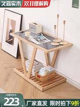 Solid wood glass tea table V-shaped sofa side several movable mini corner table bedside side table small square