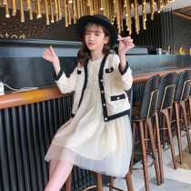 Girls dress autumn children 2021 new middle and large children loose Korean version of foreign style tide vest jacket two-piece set