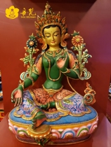 Nepal painted green mother Buddha statue Shakya master works painted gilded gold green Zhuoma Bodhisattva bronze statue