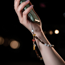 Natural Dara dry agarwood mobile phone chain antique design fidelity submerged water level old material wooden mobile phone lanyard wrist rope