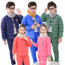 New autumn and winter childrens down liner suit Boys and girls Middle and large childrens baby thickened two-piece set student suit