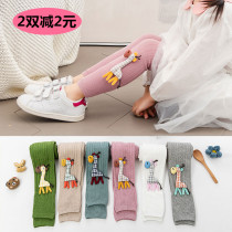 Spring Autumn Girl Knit Cotton Underpants Trousers Long Pants Children Cartoon Little Deer Baby Even Pants Socks Small CUHK Child Pure Cotton