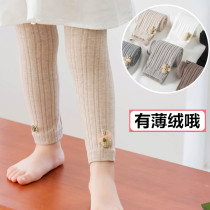 Girl child skin-white can open crotch baby cartoon bottom pants small CUHK Childrens spring and autumn thickened thin suede
