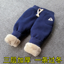 Male baby baby cotton pants winter plus velvet pants 1-3-year-old children's warm pants big pp2 girls padded velvet pants