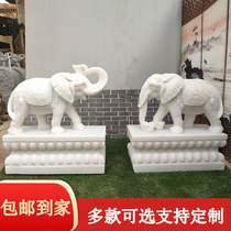 Stone carving elephants a pair of white marble stone town houses