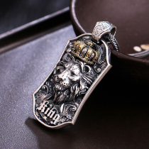 S925 retro sterling silver lion pendant King crown relief Harley Tang grass European and American fashion men and women Knight necklace