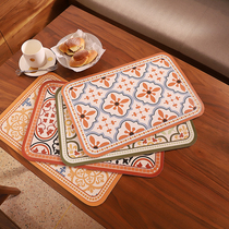 Retro Light Luxurious Leather Western Dining Mat Modern Floral Wind Eurostyle Thermal Insulation Mat Home Waterproof Greaseproof Dinner Plate Cushion Table Mat