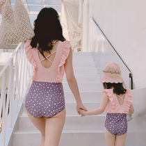 2019 new net celebrity holiday parent-child mother-daughter swimsuit one-piece ruffle stitching little girl middle and small childrens swimsuit