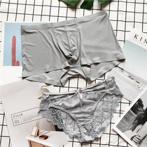 Summer seamless Ice Silk couple underwear lace men and women pair of cotton underwear set couples sexual passion