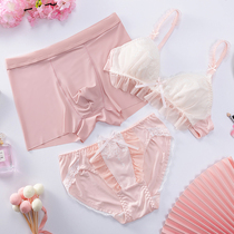 Couple underwear three-piece set Couple with bra bra underwear set cute summer ice silk couple underwear