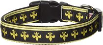 Jade Mirage Pet Products black and gold Fleur de Lis nylon dog collar L