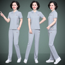 Middle-aged and elderly womens summer short-sleeved trousers sportswear set 2021 new mother thin two-piece running