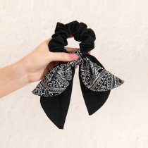Retro hairband female tie hair summer out thin silk scarf ponytail head rope bow streamer large intestine Hairband headdress