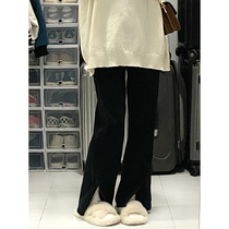 Large size slit jeans womens new Korean version high waist loose straight pants fat sister mm was thin and droopy micro-slack pants