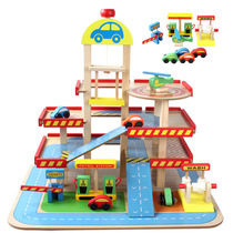 Childrens house toy simulation large three-dimensional three-layer wooden parking lot toy set Assembly car track