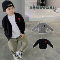  Hu Daya Childrens clothing autumn boys sweater girls sweater love v-neck knitted cardigan 2 colors into the bottoming shirt tide
