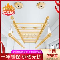  Lifting clothes rack Balcony hand-cranked clothes rack four-pole indoor automatic folding drying quilt clothes rack upgrade drying blue