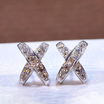 18K Platinum Platinum Fashion Temperament Cross Simple Diamond Earrings Female Earrings Couple Ears