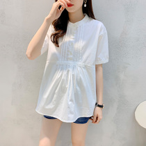  Pregnant womens shirts summer new short-sleeved cotton tops fashion large size male solid color Korean version of western style all-match T-shirts