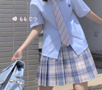 Walnut JK (Chi Chi peach peach)spot pink blue yellow blue grid skirt original JK uniform summer cute