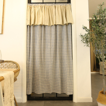 Iris Township Travel Sky Blue Line Plaid American Country Cotton and Hemp Curtain Custom Curtain Free Perforated Pole Belt