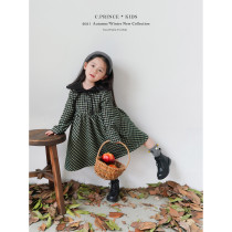 The CPRINCE) 21AW Black Green Grid Academy Wind Flowers to turn the gill the girls baby girl baby girl