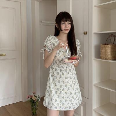 taobao agent Fresh dress, fitted elegant brace, mini-skirt, floral print