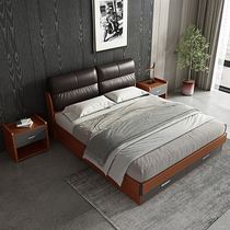 Nordic high box bed Modern simple double bed Master bedroom storage drawer storage bed Small apartment type plate light luxury bed
