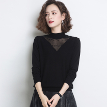 Womens black round neck sweater womens thin autumn and winter 2020 new fashion slim inner knit base shirt
