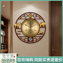 New Chinese wall clock household Chinese style creative clock watch living room decoration atmosphere simple wooden silent quartz clock