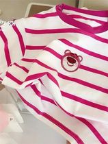 Child clothes children T - shirts 2022 new gas girl baby cartoon strawberry bear pink cotton short - sleeve coat