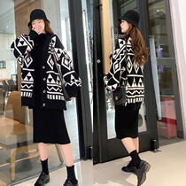 Pregnant women autumn suit fashion 2021 Korean version of loose knit sweater coat dress women autumn and winter two-piece