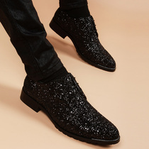 Mens British Korean trend sequin pointed leather shoes Tide brand leather soft bottom increased casual hair stylist mens shoes