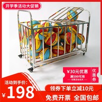 Basketball containing basket trolley Kindergarten stainless steel ball carts mobile folding push football leather ball basket set ball holder