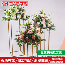 New Mori wedding road flower iron art frame floral simulation silk flower wedding scene layout window decoration