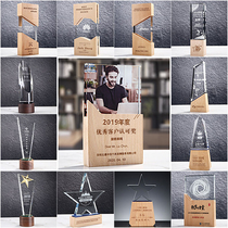 New solid wood creative crystal trophy lettering custom-made enterprise honor awards annual meeting anniversary souvenir