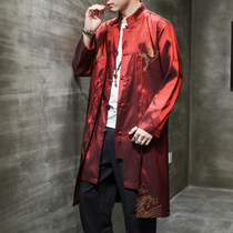 Chinese style mens clothing Red Republic of China clothes longshirt jacket Chinese retro fashion brand Tang clothing cloak robe coat