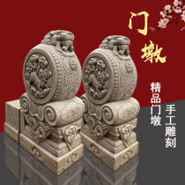 Stone carving door pier holding drum stone white marble antique door as a pair of Courtyard Villa old antique medium door Drum Stone