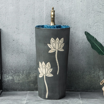 Chinese Lotus floor-standing one column basin small apartment ceramic art outdoor wash basin courtyard washbasin