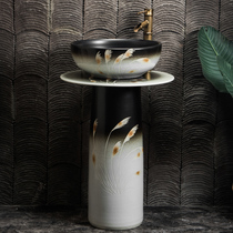 Retro style courtyard wash basin ceramic art column basin outdoor balcony washbasin toilet balcony pool