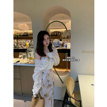 Jill Big Sister Discount Back ) Haitang Flower Rose Slide Series Printing Hanging Dress Dress